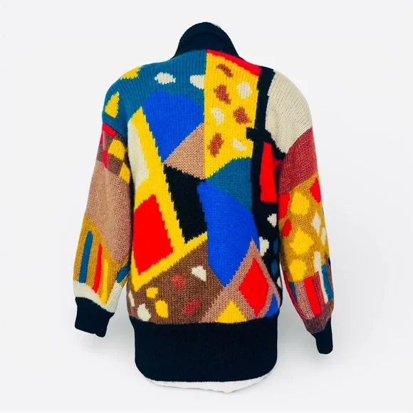 Vintage 80's Colorful Abstract Geometric Cardigan Women's Sweater O/S - Picture 4 of 6